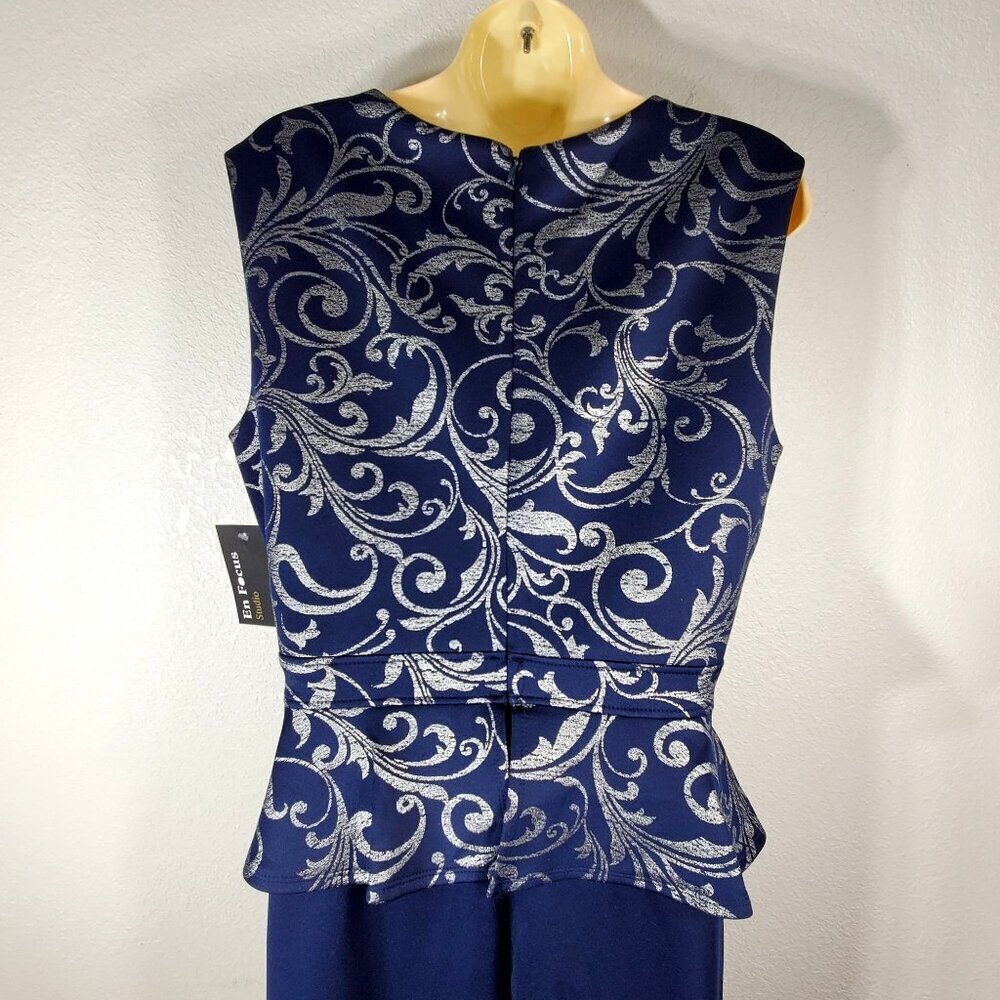 En Focus Studio Navy Blue Sleeveless Peplum Pencil Dress Size 14 NWT - Picture 11 of 11
